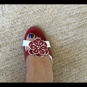 Patent red and white wedge.